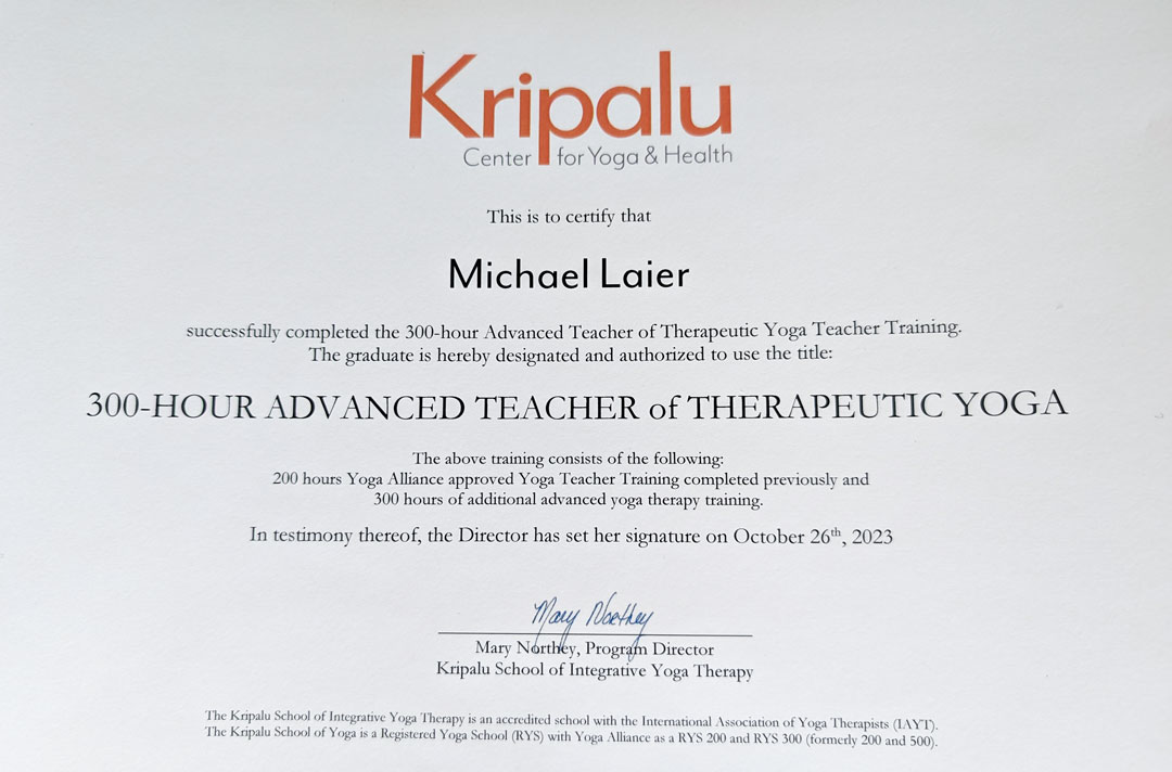 Zertifizierung zum „300-Hour Advanced Teacher of Therapeutic Yoga“